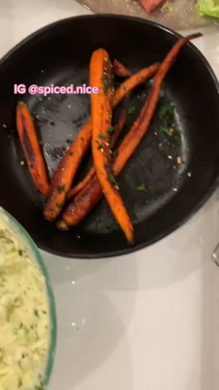Steak Dinner with Potato Souffle and Roasted Carrots