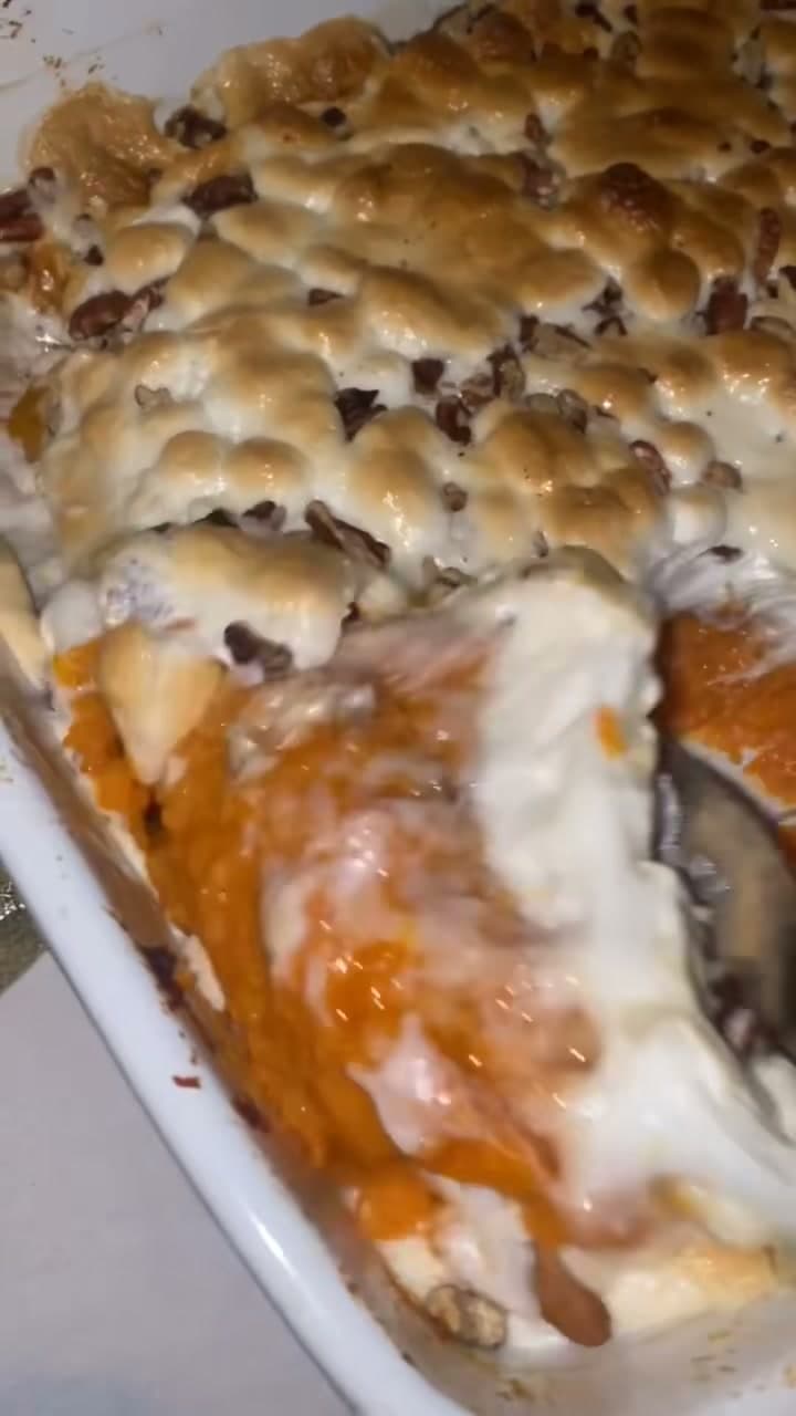 Sweet Potato Casserole with Marshmallows and Pecans