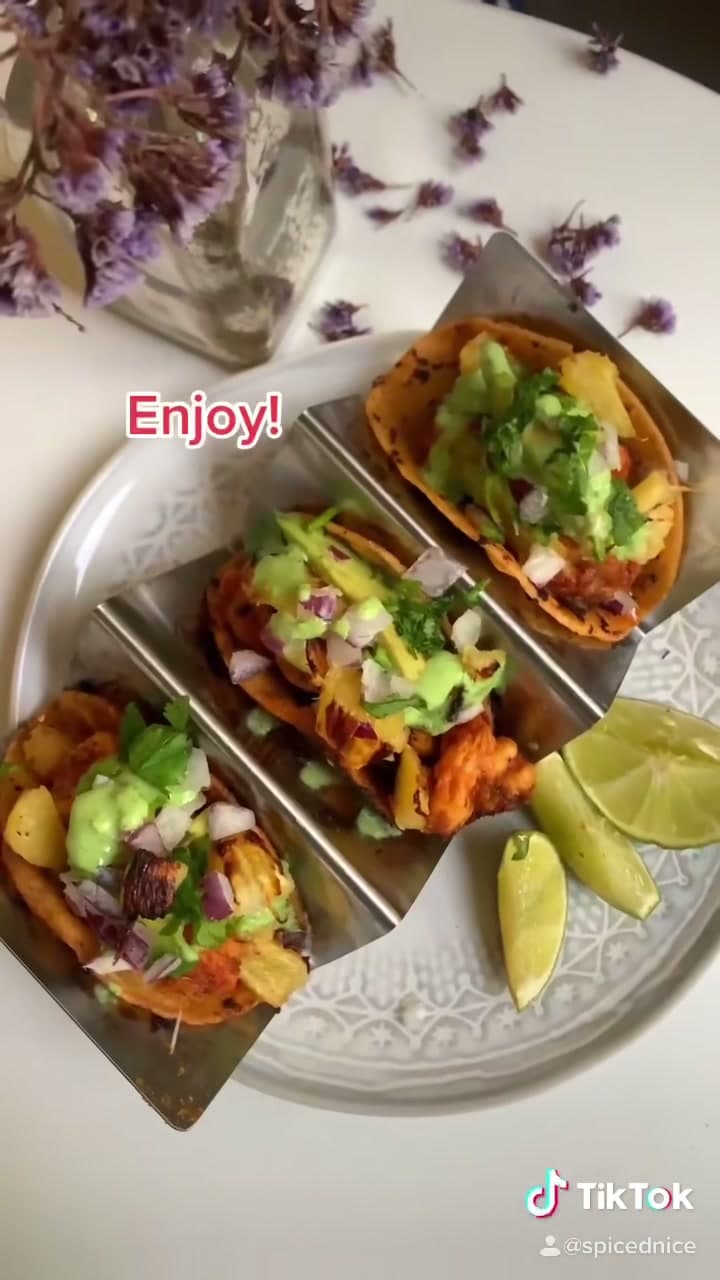 Shrimp Tacos with Pineapple and Cilantro Jalapeno Crema